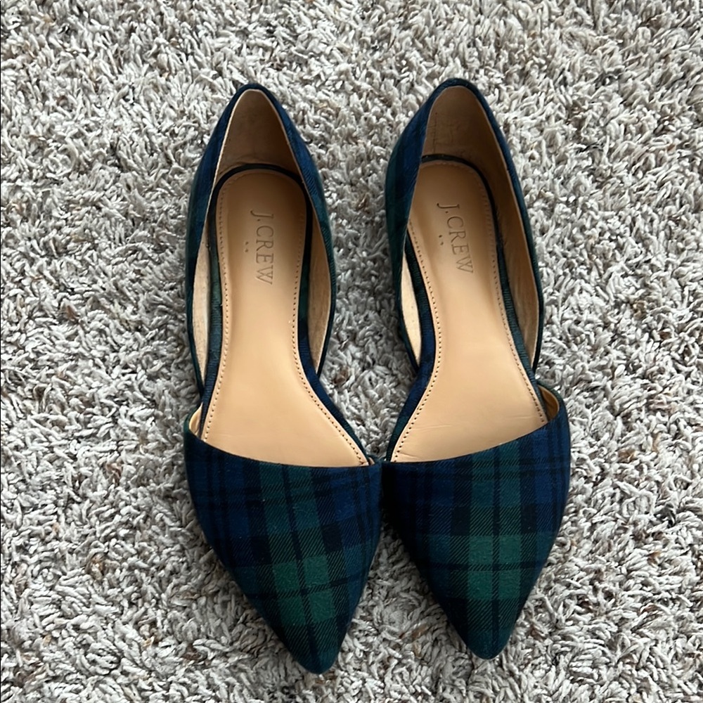 J. Crew Factory Blue and Green Plaid Flats